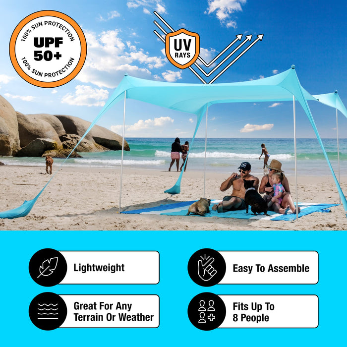 SUN NINJA Pop Up Beach Tent Sun Shelter UPF50+ with Sand Shovel, Groun