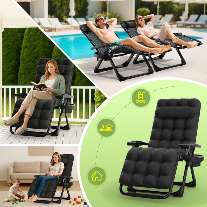 Suteck Zero Gravity Chair, Reclining Camping Lounge Chair w/Removable Cushion, Upgraded Lock and Cup Holder, Reclining Patio Chairs Folding Recliner for Indoor and Outdoor
