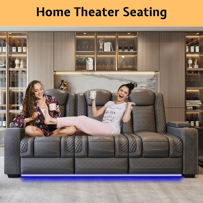 Jocisland Home Theater Seating Seats, Dual Motor Movie Loveseat Recliner Chair with USB Wireless Charging, Theatre Reclining Sofa for Media Room w/Electric Headrest, Ambient Lighting, Fold Down Table