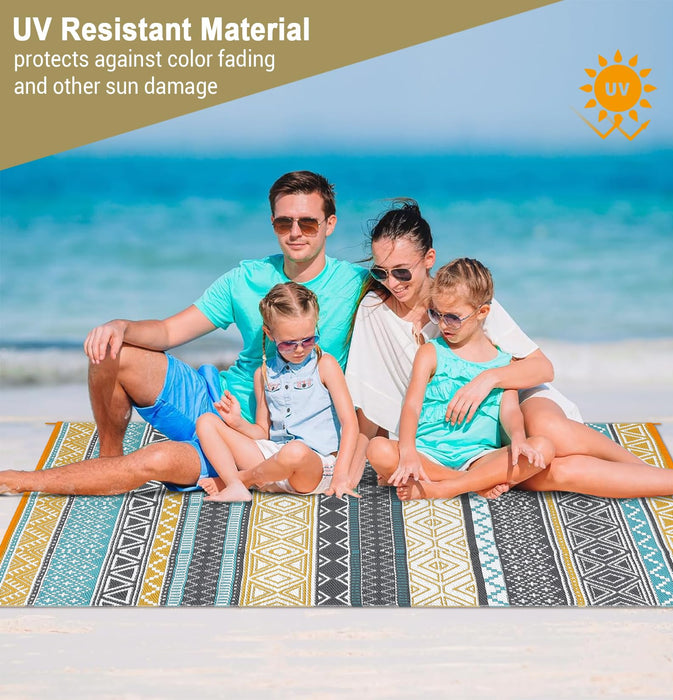 Garvee Outdoor Rug 9x18 Waterproo Large Outdoor Camping Rug Reversible Rv Patio Mats Black Gray Outdoor Plastic Straw Outdoor Rugs Clean Easily Large Patio Mat for RV, Deck, Camping, Yellow + Gray