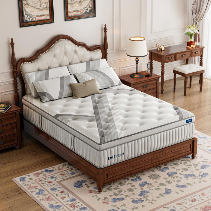 Lechepussleep Queen Mattress,14 Inch Queen Hybrid Mattress Medium Plush MDI Memory Foam & Pocketed Coils, Pressure Relief, Breathable Fabric, Enhanced Edge Support, 120 Trial, Bed-in-a-Box