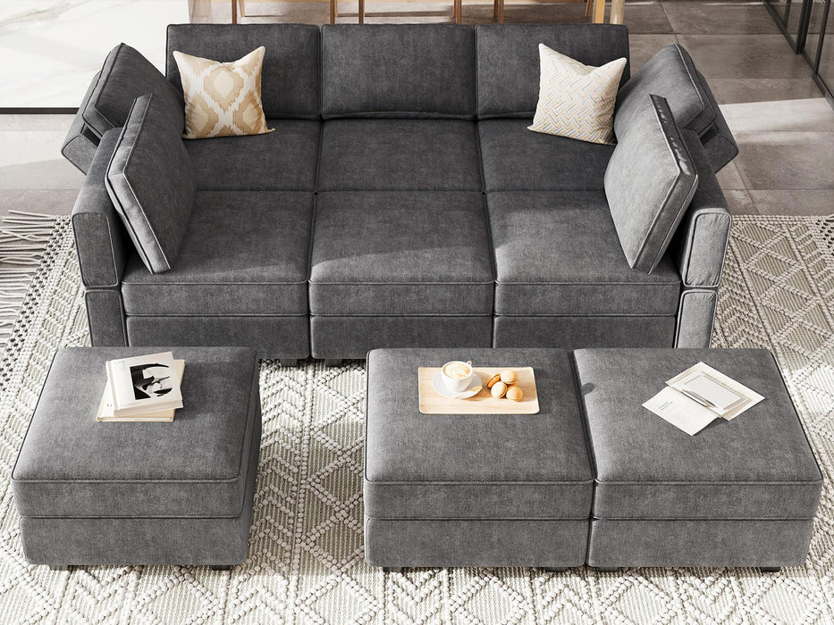 Belffin Modular Sectional Sleeper Sofa Couch with Storage Ottoman Convertible Sectional Couches for Living Room Terry Reversible Chaise. Dark Grey Sofa