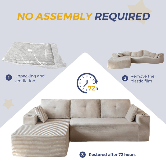 MAXYOYO 104" Modular Sectional Couch with L-Shape Chaise, Modern Boneless Couch for Living Room, Sofa in A Box, Oversized Sofa Sleeper with Deep Seat, No Assembly Required, Grayish Beige