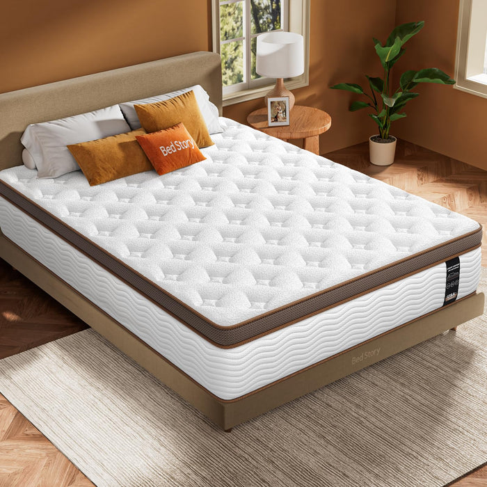 BedStory Mattress Queen 12 Inch - Firm Hybrid Mattress for Back Pain Relief - Orthopedic Spine Alignment and Motion Isolation - 2.0mm Advanced Pocket Springs, Fiberglass-Free, CertiPUR-US Certified