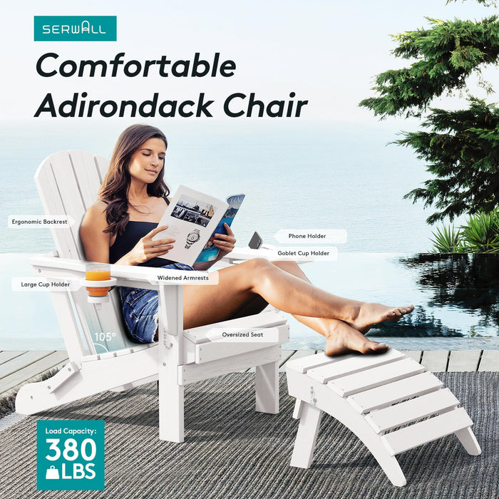 SERWALL Outdoor Adirondack Chair Set of 4 with Cup Holders,Foldable,White