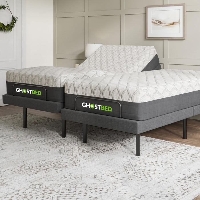 GhostBed Adjustable Bed Frame Split King 14" Cooling Memory Foam Mattress - Adjustable Electric Bed Base with Zero Gravity and Massage – Split King Adjustable Base with Mattress
