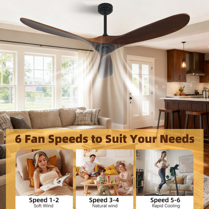 Homlit Outdoor Ceiling Fan Without Light, 60 Inch Smart Ceiling Fan with Remote & Voice Control for Alexa/Google, 3-Blade Wood Fan, Quiet DC Motor, 6 Speeds for Patio, Porch, Farmhouse, Dark Walnut