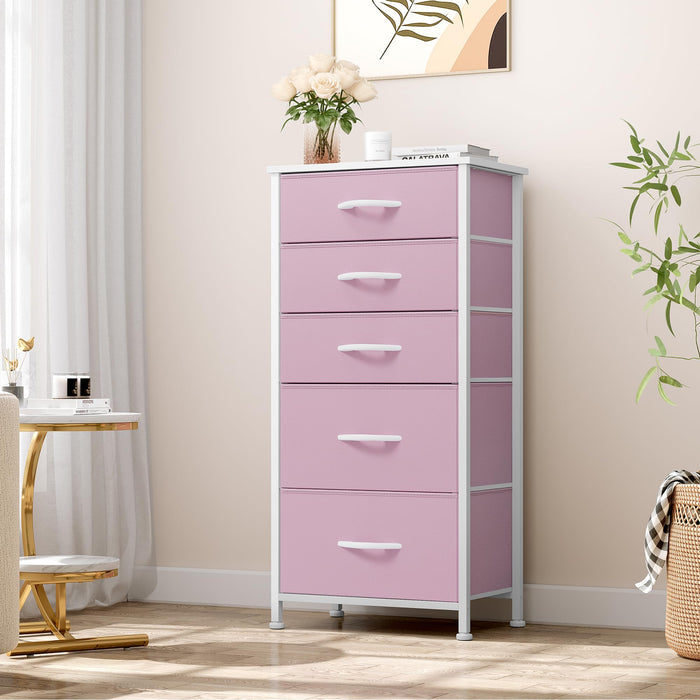 YITAHOME 5 Drawers Dresser - Fabric Dresser, Organizer Unit for Living Room, Closets(Pink)