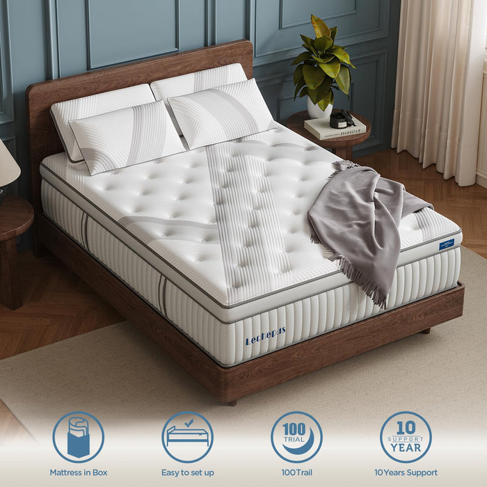 Queen Mattress, Lechepus 14Inch Medium Plush Queen Size Mattress in Box, Hybrid Mattress with Memory Foam & 7-Zone Individual Pocket Spring Mattress, Supportive & Pressure Relief, 60"*80"