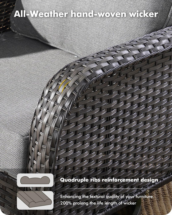 CAODOC 5 Pieces Patio Furniture Set,Outdoor Furniture with Rockers, Rattan Conversation Sets w/Coffee Table, Grey Wicker Light Dark Gray Cushion