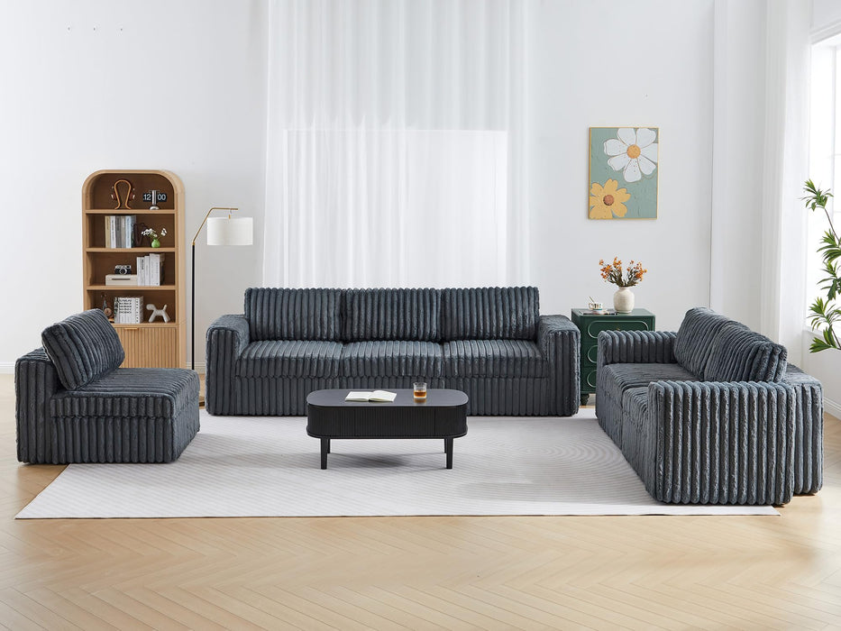 Oversized Modular Sectional Sofa Set, Plush Faux Rabbit Fur Convertible U Shaped Couch with Storage, 8 Seater Corduroy Sofa with Ottomans and Reversible Chaise for Living Room, Office (Blue Grey)