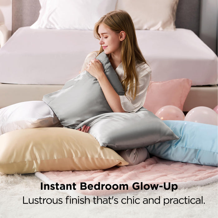 Bedsure Satin Pillowcase 2 Pack Similar to Silk Pillow Cases Standard Size, Pillow Case for Sleeping Women with Envelope Closure, Gifts for Women Men, Beige, 20x26 Inches, 2pcs