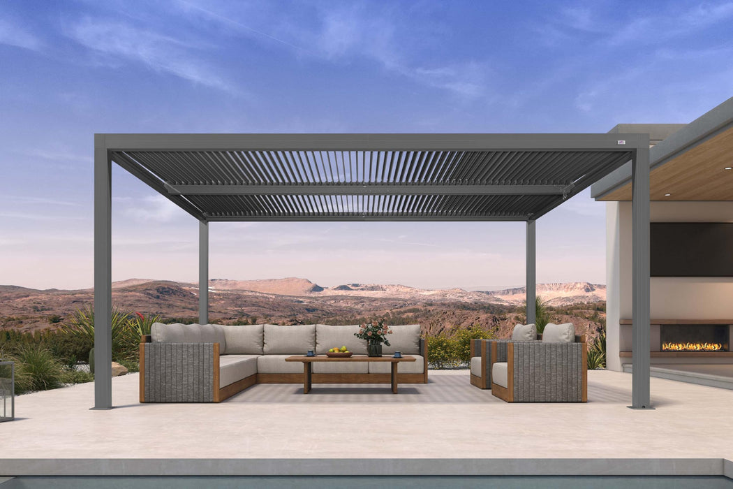 PURPLE LEAF Louvered Pergola 12' x 16' Outdoor Full Aluminum Pergola with Adjustable Rainproof Roof Modern Retractable Patio Hardtop Gazebo for Deck Backyard Garden Slate Grey