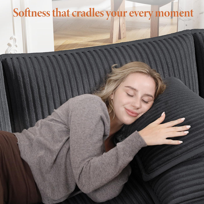 Vesgantti 109" U Shaped Cloud Sectional Sofa, Comfy Corduroy Upholstered Sectional Modular Sofas for Living Room, Modern Modular Couch with 2 Ottoman Deep Seat, Dark Grey