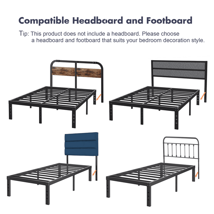 QFTIME 14" Queen Metal Bed Frame with Steel Slats, Heavy Duty Mattress
