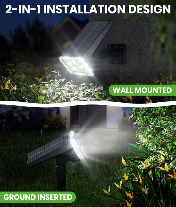BITPOTT Solar Spot Lights Outdoor, 58 LED 3 Lighting Modes Solar Flood Lights, Waterproof IP67 Wall Light Spot Light Outdoor for Tree Yard Garden Pathway (Cool White, 2 Pack)