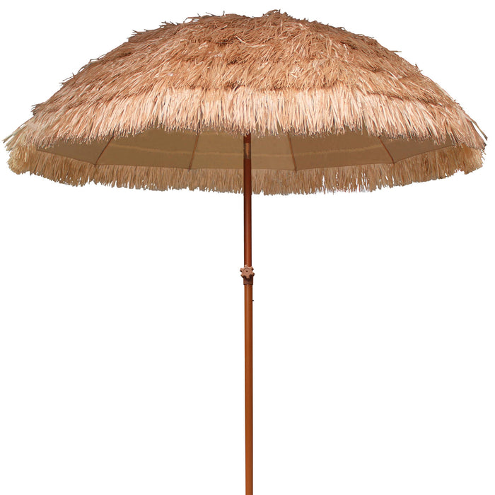 AMMSUN 7.5ft Hula Thatched Tiki Patio Beach Umbrella Hawaiian Style 10 Ribs UPF 50+ with Tilt Carry Bag for Outdoor Tiki Bar, Tropical Palapa, Patio Garden Beach Pool Backyard Natural Color