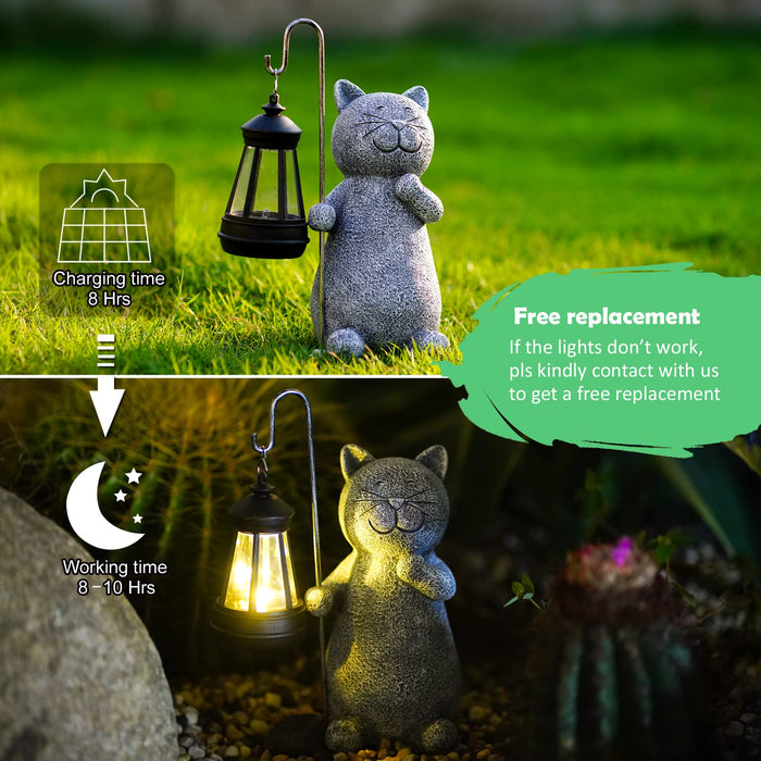 Qeeman Solar Garden Statue Figurine: Garden Art with Solar Lantern for Patio Balcony Yard Lawn - Unique Christmas Birthdays Gift for Mom Grandma