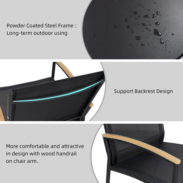 Shintenchi 3 Pieces Patio Bistro Sets, Outdoor Textilene Fabric Conversation Bistro Set, Textilene Fabric Front Porch Chairs Small Patio Furniture Set with Table for Lawn,Garden,Balcony (Black)