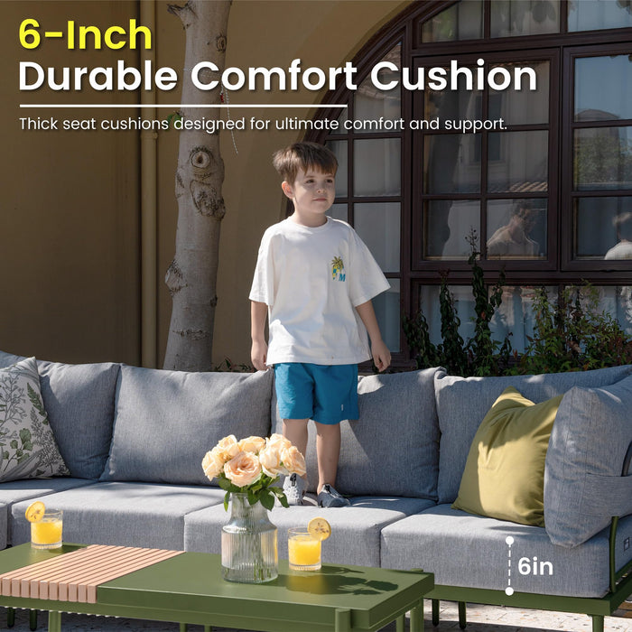 Sundale Outdoor 4 Pieces Metal Patio Furniture Set, Outdoor Sectional Sofa w/6 Inch Olefin Cushion, Modern Outdoor Conversation Sets