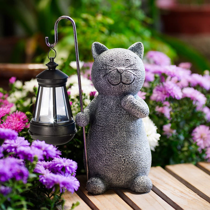 Qeeman Solar Garden Statue Figurine: Garden Art with Solar Lantern for Patio Balcony Yard Lawn - Unique Christmas Birthdays Gift for Mom Grandma