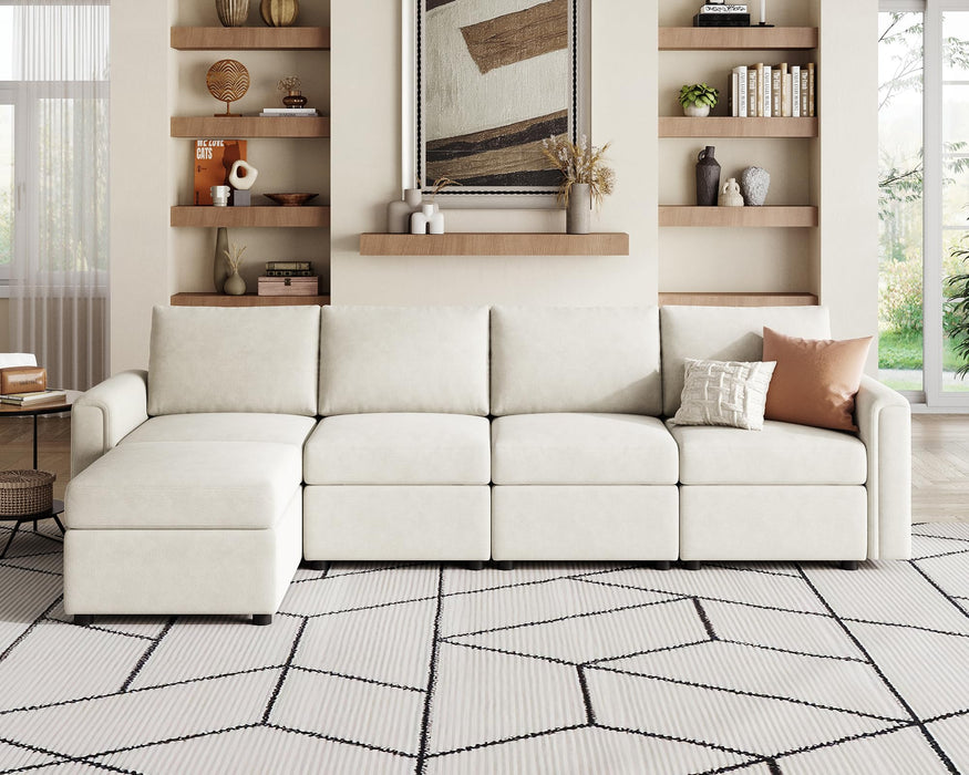 LINSY HOME Modular Sectional Sofa, Convertible L Shaped Sofa Couch with Storage, Memory Foam, Modular Sectionals with Ottomans, 5 Seat Sofa Couch with Chaise for Living Room, White