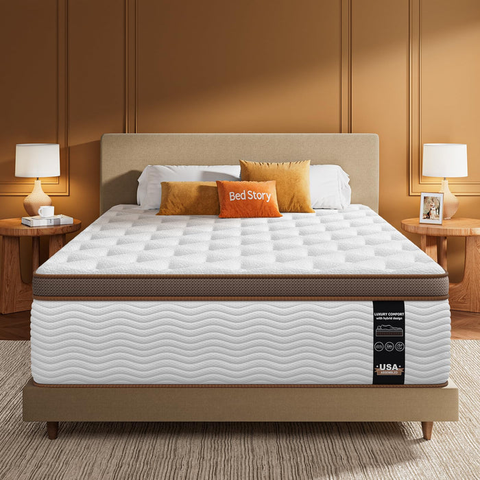 BedStory Mattress Queen 12 Inch - Firm Hybrid Mattress for Back Pain Relief - Orthopedic Spine Alignment and Motion Isolation - 2.0mm Advanced Pocket Springs, Fiberglass-Free, CertiPUR-US Certified