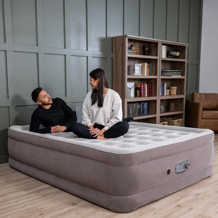 SLEEPLUX Dream Luxury 20" Queen Air Mattress with Built-in AlwayzAire Dual Pump, True-to-Size Raised Inflatable Mattress, Blow Up Bed with Ultra-Soft Flocked Top and Sides, 1-Year Warranty