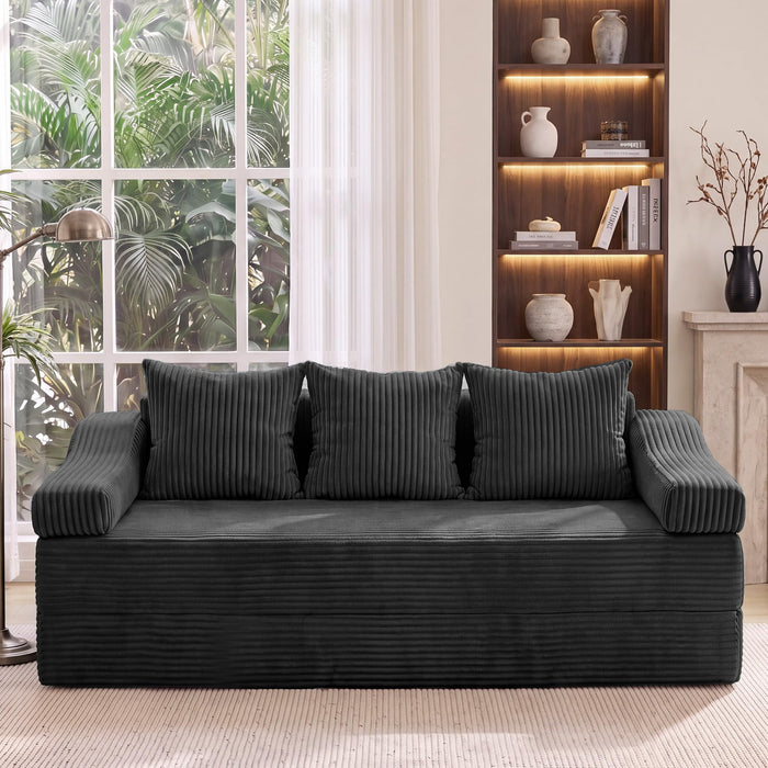Fiona's magic 78.7" Convertible Futon Sofa Bed, Boneless Couch for Living Room 4-in-1 Corduroy Boneless Sleeper Sofa, Modular Sleeper Couch in a Box, Pull Out Couch No Assembly | Dark Gray