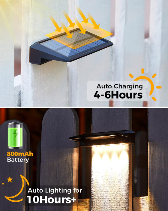 LUHLEE High Bright Solar Fence Lights, 4 Pack Wall Lights Outdoor， IP65 Waterproof Fence Solar Lights Outdoor for Backyard,Wall,Deck,Gutter,Porch,Step (Warm White 4 Pack)