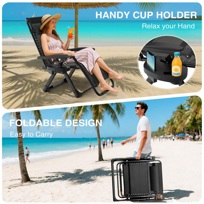 Suteck Zero Gravity Chair, Reclining Camping Lounge Chair w/Removable Cushion, Upgraded Lock and Cup Holder, Reclining Patio Chairs Folding Recliner for Indoor and Outdoor