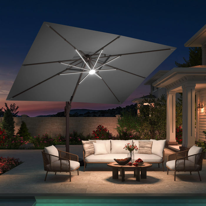 BreezyShade by King 10 X 13 FT Cantilever Patio Umbrella with Base & Lights