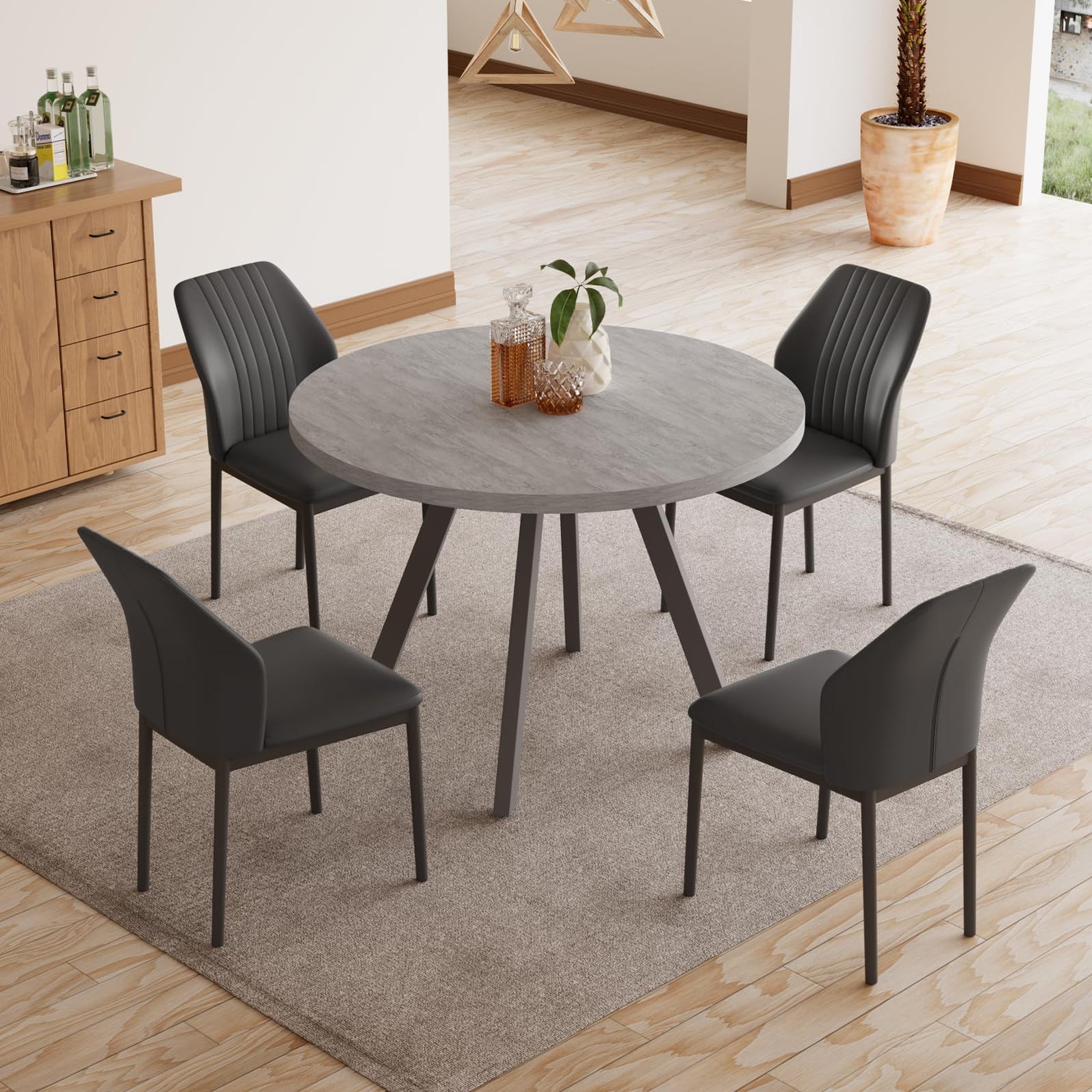 Zerifevni Round Dining Table Set for 4, Modern Casual Coffee Table Set