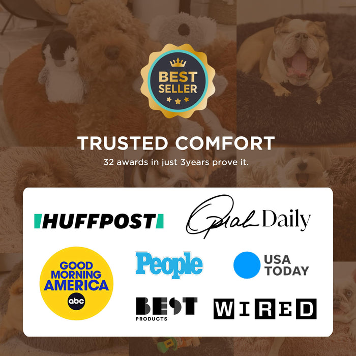 Bedsure Calming Dog Bed Medium Size Dog - Donut Washable Medium Pet Bed, 30 inches Anti-Slip Round Fluffy Plush Faux Fur Cat Bed, Fits up to 45 lbs Pets, Camel