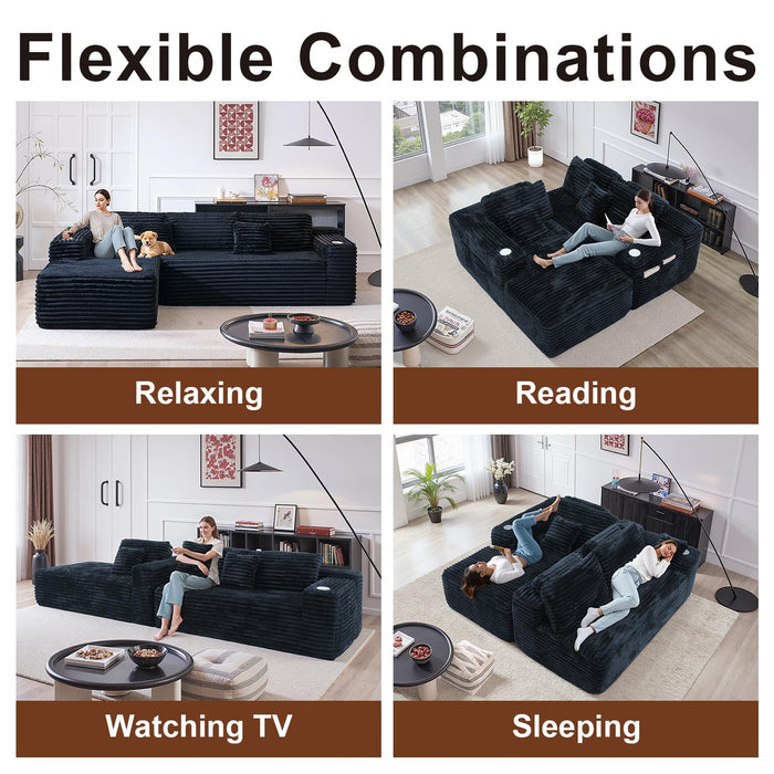 Cloud Sectional Couch with L-Shape Chaise, Modern Modular Sofa with Deep Seat, Built-in Cup Holder & Storage Pocket for Living Room Bedroom, No Assembly Required (Black, Right Sitting Chaise)