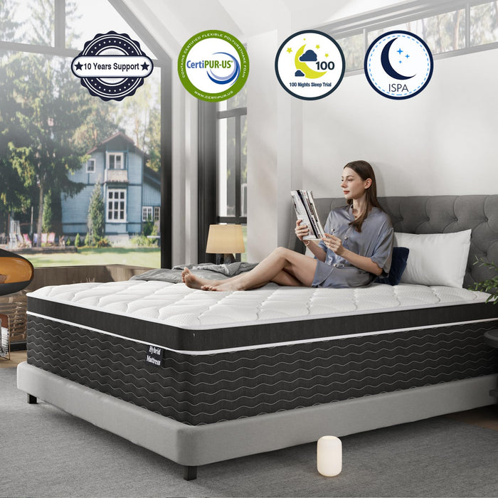 Ruoysun Queen Mattress, 14 inch Bed Mattress in a Box, Medium Firm Hybrid Mattresses Queen Size with Gel Memory Foam and Pocket Springs, Pressure Relief & Upgraded Support, Cooling and Breathable