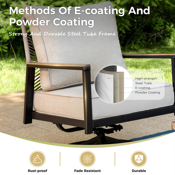 MIXPATIO 4 PCS Outdoor Patio Furniture Set, 3-Seater Sofa, Highback Swivel Chair with 5.5" Extra Thick Cushion & Coffee Table, All Weather Patio Conversation Set for Lawn Deck Backyard, Cream/Beige