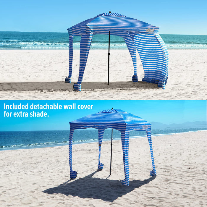 Qipi Beach Cabana - Easy to Set Up Canopy, Waterproof, Portable 6' x 6' Beach Shelter, Included Side Wall, Shade with UPF 50+ UV Protection, Ultimate Sun Umbrella - for Kids, Family - Siesta Beach