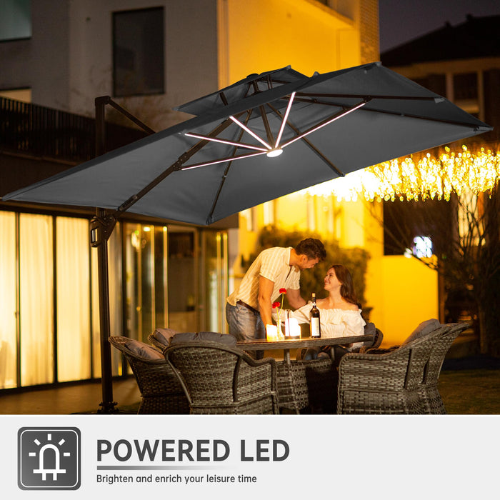 MEVBC 10 X 13 FT Cantilever Outdoor Patio Umbrella with Led Lights Lar MEVBC 10 X 13 FT Cantilever Outdoor Patio Umbrella with Led Lights Lar