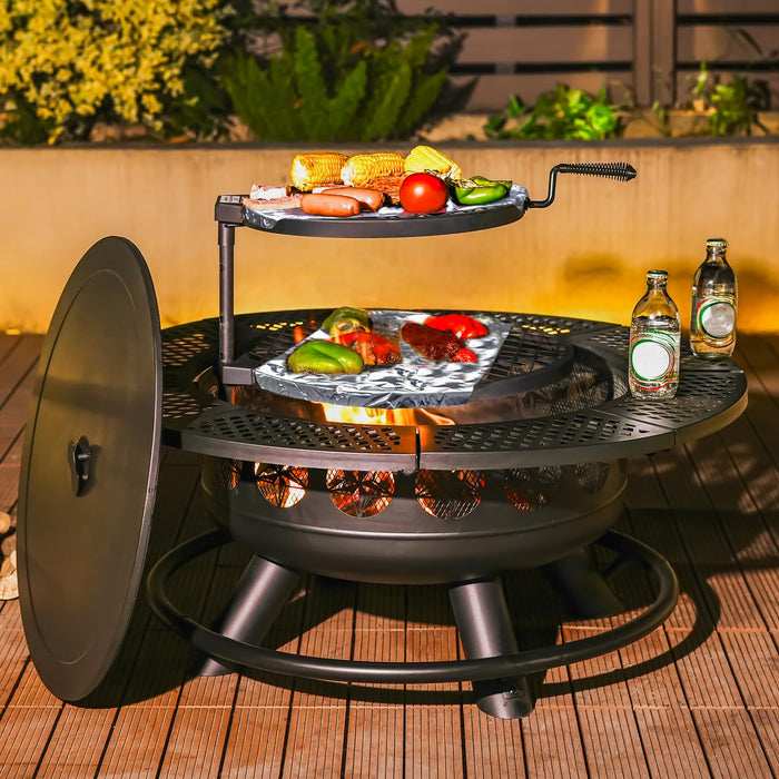 36 Inch Fire Pit with 2 Cooking Grills Outdoor Wood Burning BBQ Firepit