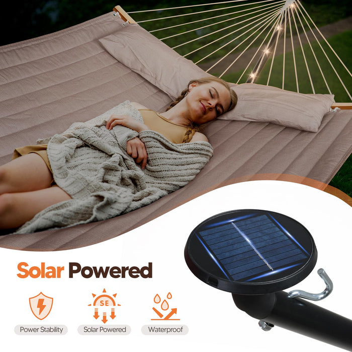 SUNCREAT Hammocks Outdoor 2 Person Hammock with Solar Powered Lights, Tan