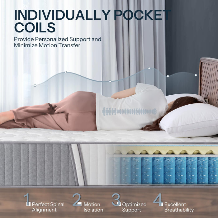 Hybrid Queen Mattress 10 Inch – Made in USA Medium Feel Queen Bed Mattress with Pocketed Coils & Cooling Gel Memory Foam, Reinforced Edge Support, CertiPUR-US Certified, Bed in a Box, SE-10-Q