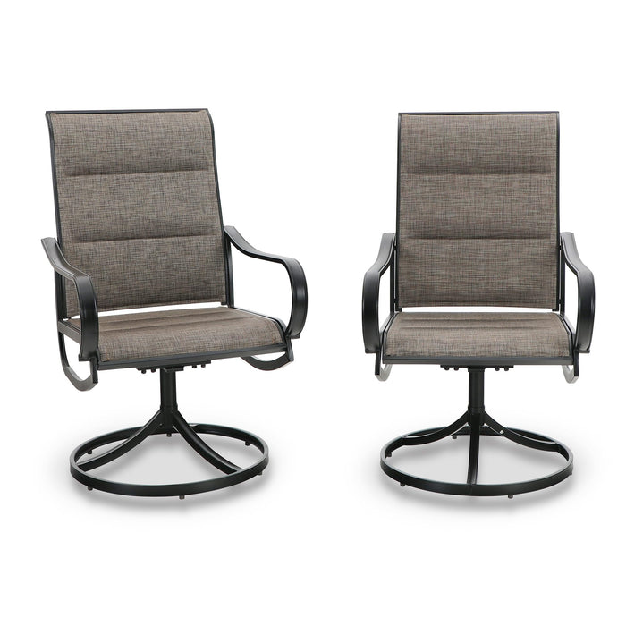 PHI VILLA Outdoor Swivel Patio Dining Chairs Set of 2, All Weather Patio Chair with Padded Textilene & Metal Frame for Outdoor Poolside Lawn Garden, Brown
