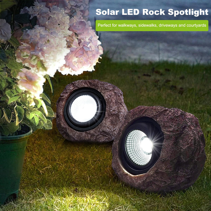 Cloud sakura Outdoor Solar Rock Light, Waterproof LED Solar Spotlight, Garden Landscape Lights, Decorative Garden Rock Lights for Paths, Sidewalks, Patio and Landscaping - 2 Pack