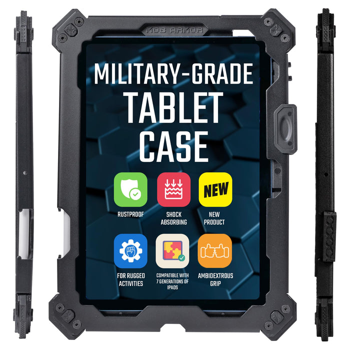 Mob Armor X Series iPad Case - Black Powder-Coated, Aircraft-Grade, Rustproof, Aluminum Construction, Compatible with 10th iPad Generations,iPad Air 4/5, iPad Pro 1/2/3/4th Except 12'9-10.9"