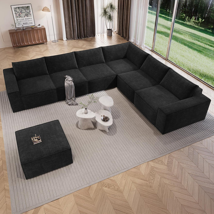 Vesgantti 143.7" Oversized Boneless Sectional Couch, Modern 6 Seater Modular Sofa with Ottoman & Deep Seat, Convertible Chenille Cloud Couches for Living Room, No Assembly Required, Black
