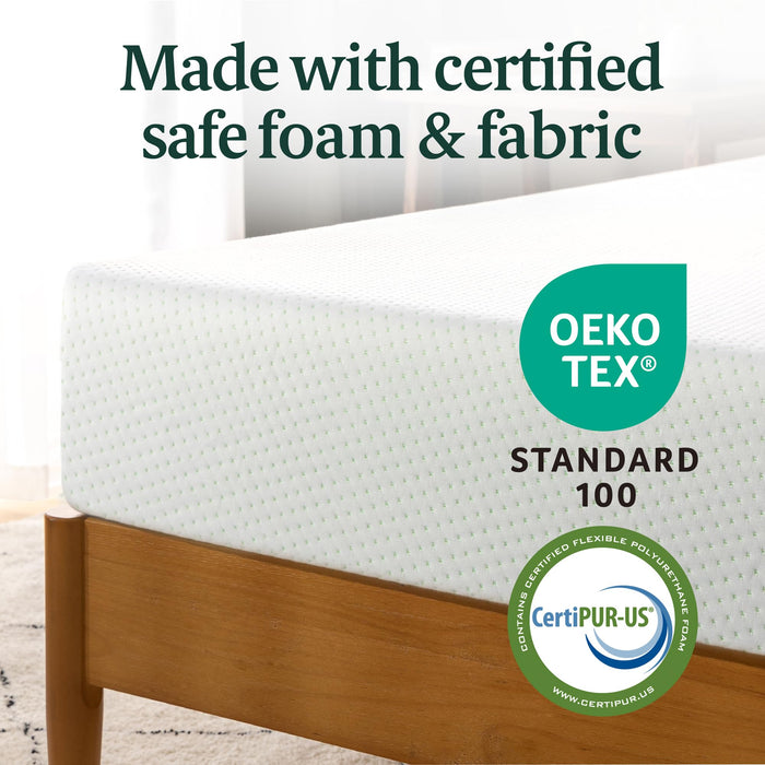 Zinus 8 Inch Short Queen Green Tea Memory Foam Mattress [New Version], Fiberglass Free, Medium Firm Feel, Zoned Pressure Relief, Certified Safe Foams & Fabric, Mattress in A Box