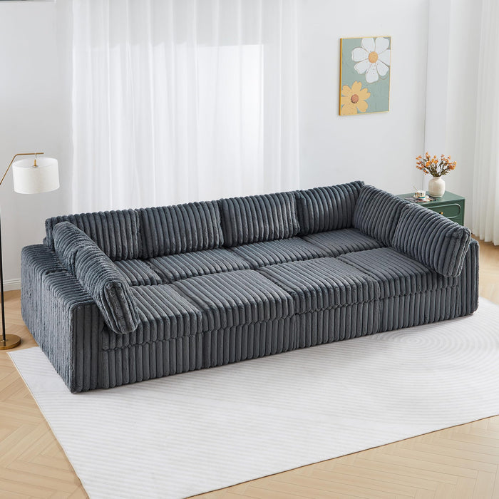 Oversized Modular Sectional Sofa Set, Plush Faux Rabbit Fur Convertible U Shaped Couch with Storage, 8 Seater Corduroy Sofa with Ottomans and Reversible Chaise for Living Room, Office (Blue Grey)