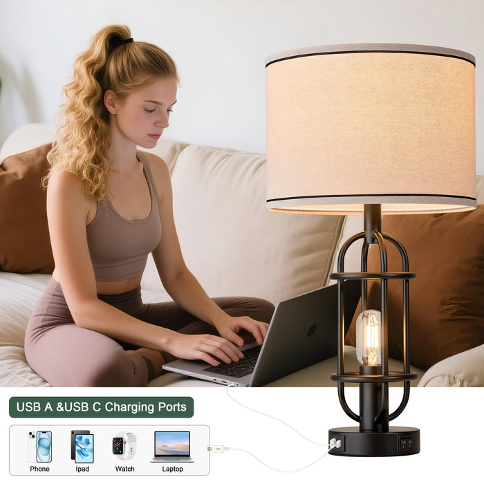 Reaketon 22.3” Farmhouse Table Lamps for Living Room Set of 2, Black