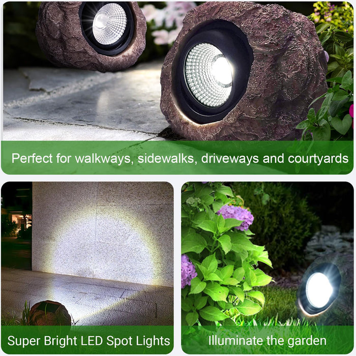 Cloud sakura Outdoor Solar Rock Light, Waterproof LED Solar Spotlight, Garden Landscape Lights, Decorative Garden Rock Lights for Paths, Sidewalks, Patio and Landscaping - 2 Pack